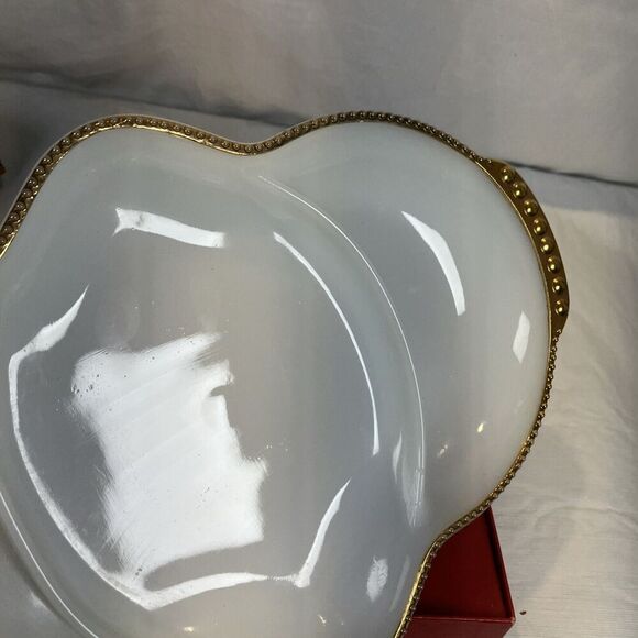 ANCHOR HOCKING FIRE KING MILK GLASS GOLD DIVIDED RELISH DISH Original Box - Picture 6 of 7